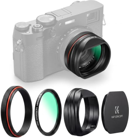 K&F CONCEPT UV Filter mit Gegenlichtblende,Objektivdeckel | Kompatibel mit Fujifilm X100 / FX100 / SX100 / TX100 / X100V-Schwarz,Nano-Xcel,FP715