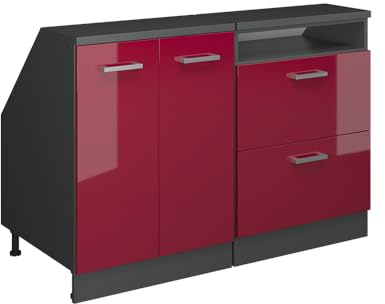 Vicco Küchenschrank für Dachschrägen R-Line, Rot Hochglanz, 120 cm 2er Set Schrankkorpuss 60 cm Tiefe, geeignet für schräge Wände und Variable Küchenmontage