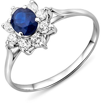 MIORE Ring Damen Weißgold 9 Karat / 375 Gold Saphir mit Rundschliff Zirkonia Steinchen