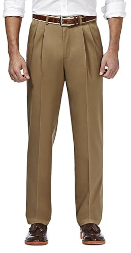 Haggar Men's Classic Fit Premium No Iron Khaki Pleated Pant