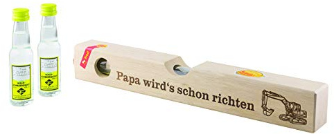 Wasserwaage (Holz, groß) - Papa wirds schon richten - 2x20ml Himbeergeist | Adolf Weisenbach Schwarzwälder Edelbranntweinbrennerei GmbH