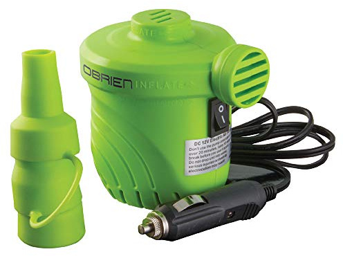 O’Brien 12V Compact Inflator – Portable 12V DC Air Pump with 3 Nozzles & 7ft Power Cord – Ideal for Pool Floats, Inflatables, Boat Tubes