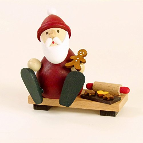 Holzfigur Weihnachtsmann mit Lebkuchen auf Bank HxB 9x9,5cm NEU Seiffen Erzgebirge Dekoration Holzfiguren Weihnachten Fensterschmuck Spielzeug Deko Weihnachtsfigur