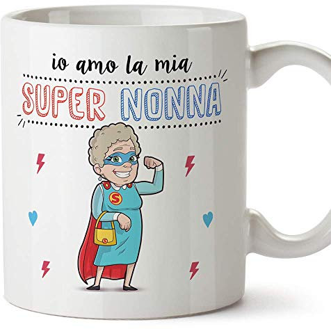 Mugffins Nonna Tazza/Mug - Io Amo la Mia Super Nonna - Idea Regalo Festa della Mamma/Tazza Migliore Nonna in Ceramica. 350 ml