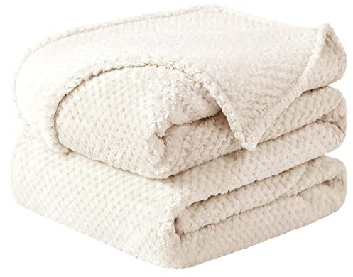 sourcing map Fleecedecke Kuscheldecke Flanelldecke Tagesdecke Decke aus Plüsch mit Popcornmuster super kuschelig und sehr leicht warme als Sofadecke/Couchdecke/Schlafdecke Creme 180x200cm