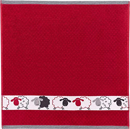 Kracht Frottier- Geschirrtuch Schäfchen rot, Größe 50 x 50 cm Frottier