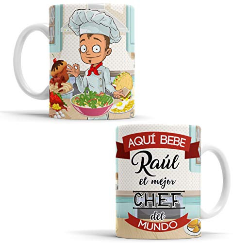 OyC Original y Creativo Taza para Chef - Taza Aquí Bebe El Mejor Chef del Mundo - Taza Regalo para Chef - con Frase y Dibujo Personalizada con Nombre (Chef)
