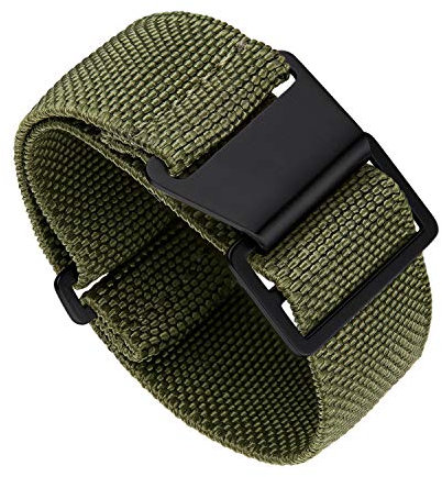 BINLUN Elastic Nylon Watch Straps 18mm/20mm/22mm Marine Nationale Style Parachute Fabric Replacement Watch Band Hook-and-Loop Silver/Black Buckle Men Women(Military greens,22mm)