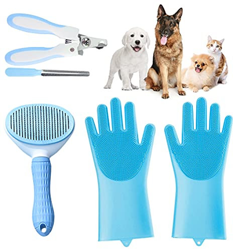 Begator Pet Washing Bathing Grooming Gloves Dog Cat Hair Remover Brush Hair Removal Gloves Pet Nail Nail Clippers - 3 in 1 Pet Washing Bathing Grooming Kit