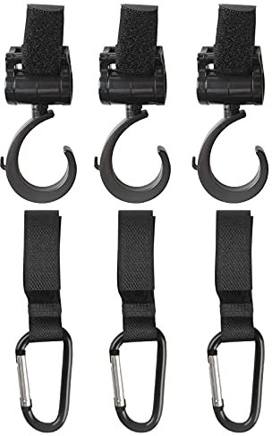 Zeaye 6 piezas Ganchos Carro Bebé de Baby -Ganchos Carrito Bebé Universal Ganchos para Silla de Paseo Engancha de Cochecito Ganchos Para Cambiar Pañales y Bolsa de Compras (Negro 2 estilos)