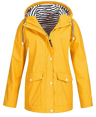 Tomwell Manteau Imperméable à Capuche Zippé Bouton avec Poche Grande Taille Veste De Pluie Pliable Coupe-Vent Casual en Chaud Hoodie Outwear Sport B Jaune M