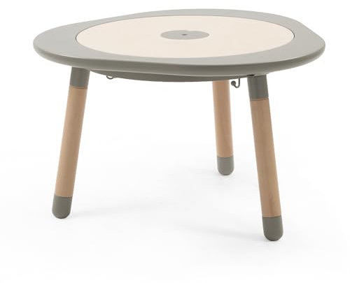 Stokke MuTable, Dove Gray – Multifunktionaler Kinderspieltisch – Höhenverstellbare Beine – Inklusive Vier doppelseitiger Spielscheiben, einem Puzzle und Einer Tischscheibe aus Naturholz