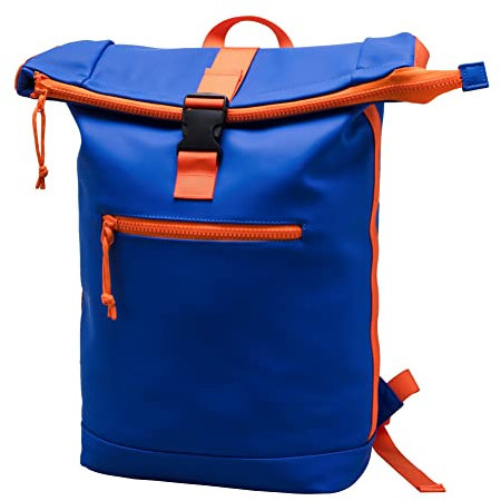 X RAY Roll-Top-Laptop-Rucksack für Herren und Damen, PU-Leder, erweiterbar, lässig, Tagesrucksack, Kapazität verstellbar, 22 l, passend für 15,6 Zoll Laptop, Königsblau/Mandarine, Einheitsgröße