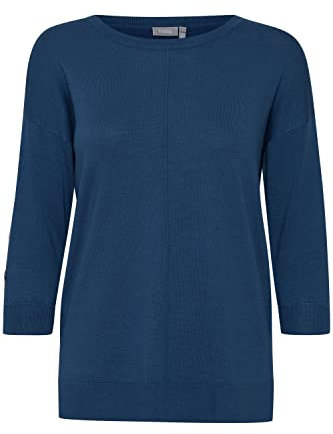 fransa FRBESMOCK Damen Strickpullover Feinstrick Pullover mit Rundhalsausschnitt und Zierknöpfen an den Ärmeln, Größe:M, Farbe:Set Sail (194042)