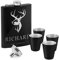 Maverton Flachmann Set 200 ml mit Gravur - Taschenflasche + 4 Schnapsgläsern 20 ml mit Trichter - Brustflasche für Männer - Farbe: mattschwarz - Hirsch