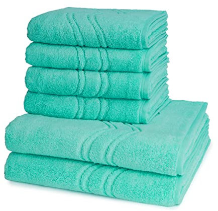 Ross - 6 teiliges Frottier-Set - Cashmere Feeling (4 X Handtuch 2 X Duschtuch im Set) - 520 g/m2 - Baumwolle - Walkfrottee - saugstark - weich und flauschig - Bleached Aqua