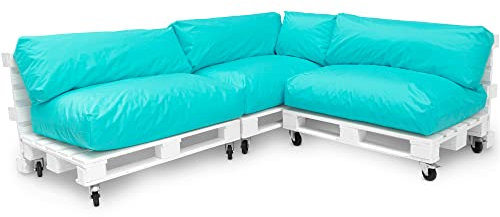 Spatium Jumbo XXL Palettenkissen Set abnehmbar Bezug wasserdicht gesteppt Palettenpolster Palettenauflage Palettensofa (Türkis, 7er Set)