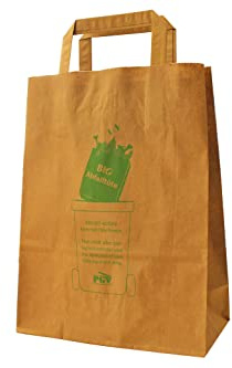 Bioabfalltüten - MIT HENKEL - Papier braun - 22 + 10 x 29 cm - MIT DRUCK (75 Stück)