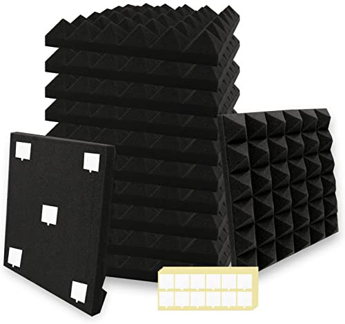 SK Studio 12 Stück Akustikschaumstoff Schallabsorber, Feuerfest Schalldämmung Platten Dämmung Pyramidenschaumstoff für Studio, Podcasts, Aufnahmestudios, Büro, Wanddekoration, 30x30x5cm, Schwarz