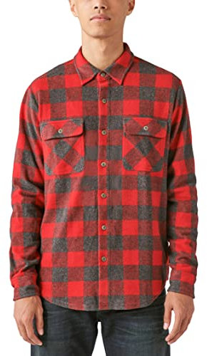 Lucky Brand Herren Buffalo Plaid Strickhemd, Rot/Mehrfarbig, Klein