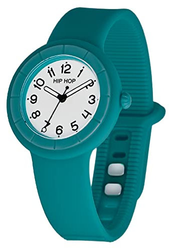 Hip Hop, Hero.Dot, Orologio Donna Peacock, con Cinturino in Silicone Soft Touch Intercambiabile, Pratica Chiusura, Lunetta Bianca con Numeri Neri, Cassa 34mm, Movimento al Quarzo, Color Verde Petrolio