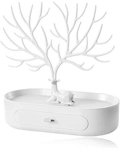 Schmuckständer, Schmuckdekoration, Baum, 3-in-1 Schmuckhalter mit Schublade Schmuckständer Schmuckaufbewahrung Damen, Geweih-Dekoration, Schmuckbaum, für Halsketten, Armbänder, Ringe, Ohrringe