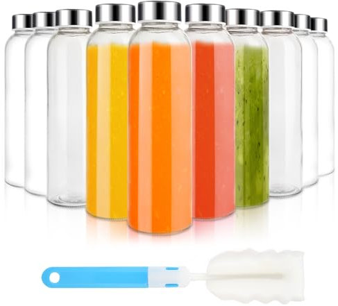 Sursip 24oz Glass Water Bottle Set of 10, Clear Glass, Reusable, Leak Proof, BPA Free, 24 oz, Ideal for Travel, Office, Picnics, Fitness, Yoga, Gym