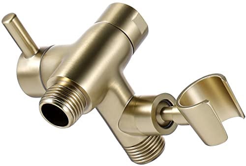 G-Promise Massiver Metall Duscharm Umsteller mit Handbrause Halterung für Handbrause und festen Sprühkopf - G 1/2 3-Wege Badezimmer Universal Duschsystem Ersatzteil (Gebürstetes Gold)