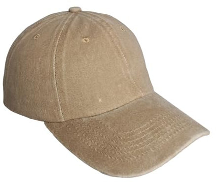 HIQIU Vintage Basecap Kappe, Washed Cotton Used Look Baseball Cap Waschbare Cappy, Verstellbar Baseballkappe (Khaki)