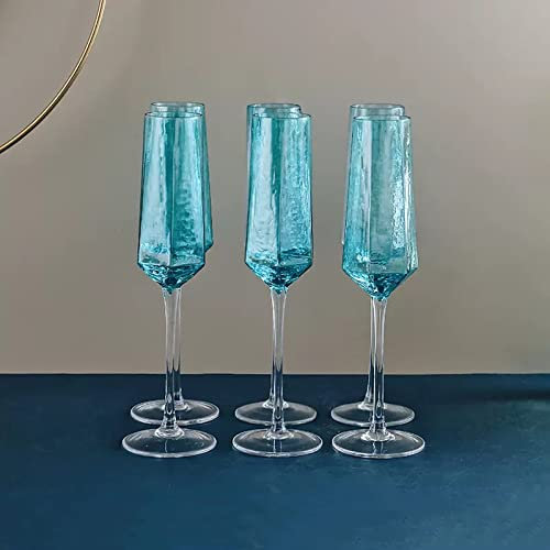 BinOxy Coupe a Champagne 6 pièces Verres à Champagne en Cristal Verres étincelants de Luxe de Haute qualité 200ml flûte à Champagne Bleue for la Maison, l'hôtel, la fête Verres à Champagne