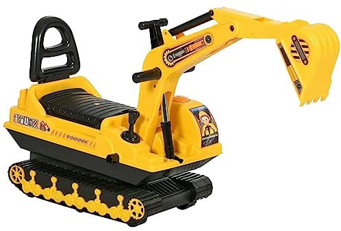 HOMCOM Excavadora sin Pedales para Niños de 18-48 Meses Excavadora Correpasillos Camión de Construcción con Asiento de Almacenamiento Pala Delantera y Bocina Carga 30 kg 78x24x58,5 cm Amarillo