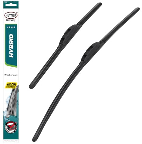 HEYNER® Scheibenwischer-Set 500 mm / 500 mm Hybrid mit B1-Adapter vorne | Für Fahrer- und Beifahrerseite, Graphitbeschichtete Gummilippen, Hakenaufnahme Hook One, Paarweise geliefert, Flaches Profil