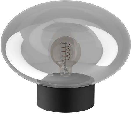 EGLO Tischlampe Madonnina, Nachttischlampe mit Glaskugel, Deko Tischleuchte für Schlafzimmer und Wohnzimmer, Metall in Schwarz und Glas in Grau-transparent, E27 Fassung, 27 cm