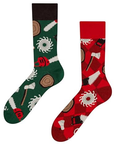 Dedoles Socken Unisex Damen Herren & Kinder Baumwolle viele lustige Designs 1 Paar Geschenk links rechts verschieden, Farbe Rot, Motiv Holzfäller, Gr. 39-42