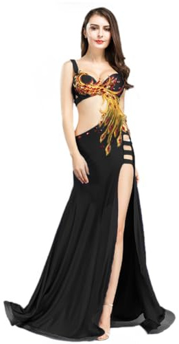 ROYAL SMEELA Bauchtanz Kostüm Set BH und Rock Frauen Bauchtanz Kleid Exquisite Phoenix Totem Bauchtanz Kleidung Anzug Bauchtanz Maxirock Tanz Outfits übergroß