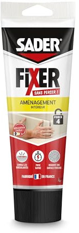 SADER FIXER Sans Percer Aménagement Intérieur - Mastic Colle Acrylique, Prise Rapide, Maintien Puissant, Comble les Irrégularités jusqu’à 5 mm, Peut se Peindre, Beige, Tube 260g