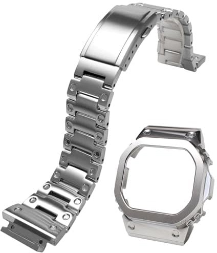 Korlexchi MOD Kit Uhrenarmband und Uhrengehäuse für Herren aus Edelstahl 316 Kompatibel mit Casio für G-SHOCK DW-H5600 Armbänder und Uhr Hülle aus Metall (DW-H5600, Silberset)