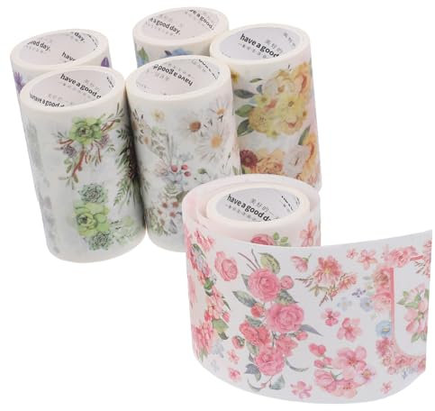 DIYEAH 6 Rouleaux Ruban Washi fleuri autocollants de scrapbooking de fleurs ruban washi large autocollants végétaux esthétiques papier ruban adhésif bonne journée décorer collage