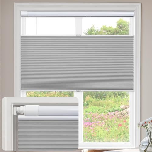 UrMoon Cellular Pleated Blinds for Window, No Tool No Drill Shades Top-down Bottom-up Blind Blackout Cordless Honeycomb Shade for Home Office (Blackout - Smoky Gray, 95cm W x 122cm H)