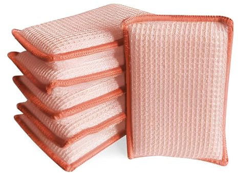 Lot de 6 Éponges Double Faces éponges absorbantes en Bambou Naturel Lavable Vaisselle Grattante Tampons Microfibre Non Odor Brosse Ideal pour Nettoyage de La Cuisine Réutilisables (Rose)