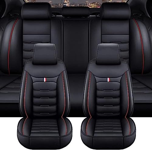 GSDOMJ Autositzbezüge für VW 2009–2019/VW Amarok 2010–2018, echtes Leder, wasserdicht und atmungsaktiv, 5-Sitz-Sitzbezug, Autoteile, Schwarz/Rot