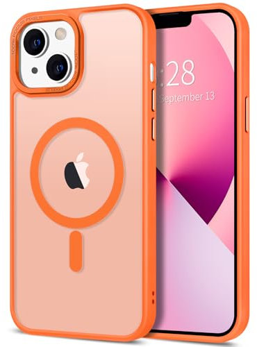 Hython Case for iPhone 13 Case Magnetic Translucent Matte Phone Cases 6.1 [Compatible with MagSafe] Thin Slim Fit Shockproof Bumper Hard Protective Cover for Women Men Girls, Frosted Orange