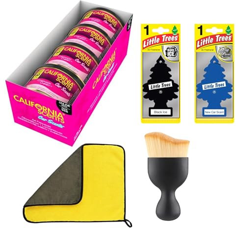 California Scents & Little Trees Air Fresheners, with Interior Cleaning Brush and Double-Sided Car Wash Towel, Car Air Fresheners Multipack, car scent