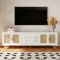 NIUAWASA Lowboard TV-Tisch, TV-Möbel im Retro-Stil Goldene Griffe Viel Stauraum TV-Schrank mit Rattantür und Metallbeinen
