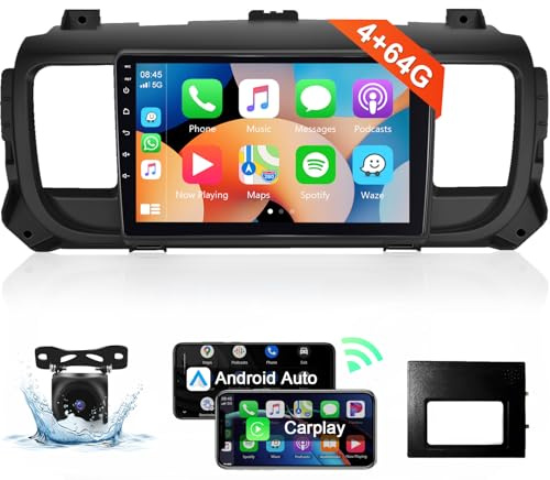 【8 Kern 4+64G】 Hodozzy Carplay Autoradio für Citroen Jumpy 3/Peugeot Expert/Toyota Proace, 9 Zoll Touchscreen Android Autoradio mit Android Auto/WiFi/GPS/RDS/FM/Bluetooth/USB+Rückfahrkamera