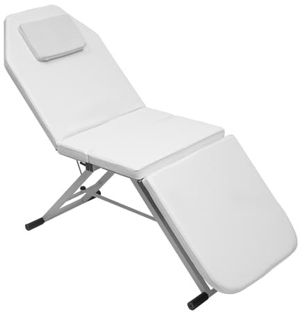 MEELRYD Mobile Massagebett, 3 Zonen Klappbar Massageliege Massagetisch bis 250kg belastbar Kosmetikliege Bett Behandlungsliege für Spa, 1820 x 60 cm (Weiß)