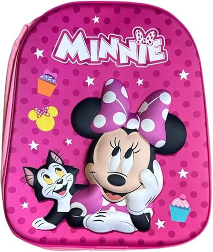 NMB FASHION Kids Character Backpack - Standard, Deluxe with Extra Pocket, & 3D Design Options - Fun & Functional School Bags (3D Minnie Mouse - Polka Dot Backpack)
