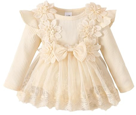 WYTbaby Baby Mädchen Kleid Langarm Neugeborene Babykleidung Rüschen Tüllkleid Prinzessin Tutu Rock für Kleinkind Mädchen 0-12 Monate