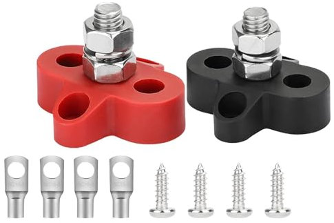 GIONAR 2 PCS Battery Distribution Terminal Block, M8 Terminal Post for 12V/24V Auto & Marine, Heavy Duty Bus Bar Power Distribution Block with Connectors