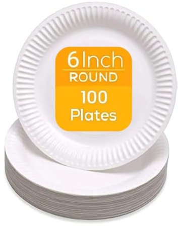 Pack of 100, Paper Plates 15cm / 6, Disposable Paper Plates, HOT & Cold Foods, Used for Birthday Party, Christmas Party, Picnic, BBQ's, Disposable